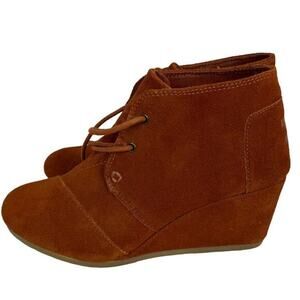 Toms Kala Desert Lace Up Orange Suede‎ Wedge Heel Lace Up Ankle Booties Size 8